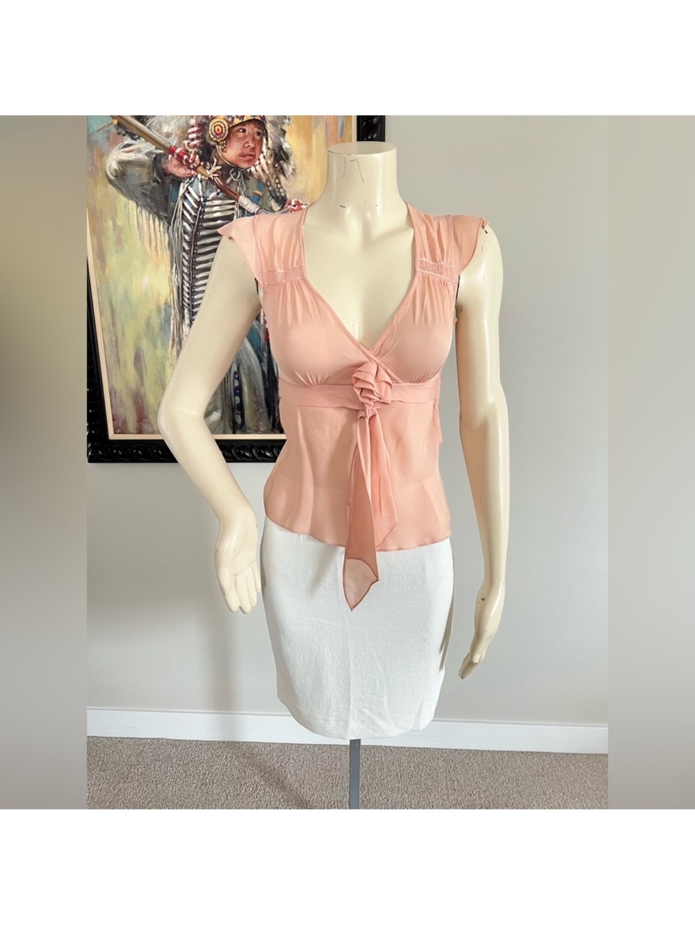 INC International Concepts Light Pink Silk Blouse V-Neck | 100% Silk